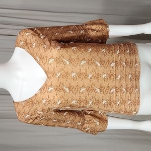 Pins & Needles Dove Printed Quarter Bell Sleeves S Blouse Tan & Cream